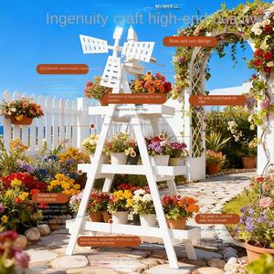 Support à fleurs en bois multi-niveaux et tridimensionnel, design champêtre et pastoral, anti-corrosion, pour jardin extérieur - Product Image 1