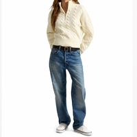 Pull-over d'hiver classique en coton 100 % tricoté torsadé pour femme, col montant, fermeture éclair quart de tour, 7GG, style preppy, idéal pour club de campagne, vente en gros sur mesure