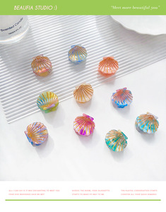 Mini pinces à cheveux en acrylique en forme <span class=keywords><strong>de</strong></span> coquillage RTS-2, pinces à cheveux en forme <span class=keywords><strong>de</strong></span> coquillage pour l'été, la plage, les vacances, petites pinces décoratives pour cheveux - Product Image 6