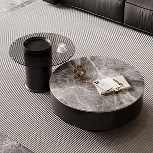 Italian Style Round Slab <b>Coffee</b> <b>Table</b> Modern Minimalist Black Living Room Tea <b>Table</b> With Storage Space - Product Image 2