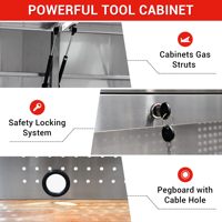 Armoire à outils roulante en acier inoxydable de 72 pouces avec 15 tiroirs, 3 armoires supérieures, panneau perforé et plan de travail en bois