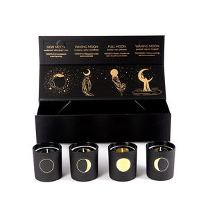 Vela vacía personalizada con precio al por mayor, caja <span class=keywords><strong>de</strong></span> envío Premium, Juego <span class=keywords><strong>de</strong></span> 4 piezas, papel negro, cartón, papel para regalo, caja para velas - Product Image 1