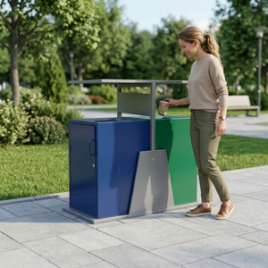 Outdoor Double Sorting Trash Can Metal Recycling <b>Bin</b> Rectangular Minimalist Design for Public Spaces - Product Image 4