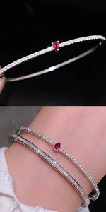 Xinfly Hot Sale Stacked Fine Jewelry 18K Pure White Gold Row Diamond VS <b>Ruby</b> Sapphire V Shape Water Drop Pendant Bangles - Product Image 5