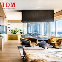 Ensemble de meubles de chambre à coucher de luxe moderne IDM, lit king size en bois massif avec revêtement en velours, écologique, pour villa et hôtel
