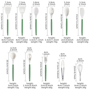 11 Piece Silicone Kitchen Utensils Set With Green Handles Heat Resistant BPA Free Food Grade Dishwasher <b>Safe</b> Cooking <b>Tools</b> - Product Image 5