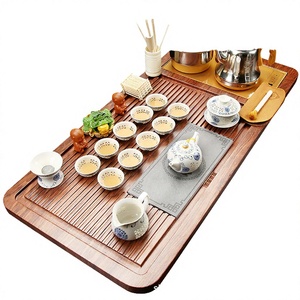 QUALCOSA Full-automatic Reusable Stocked Bamboo <b>Tea</b> Tray New Chinese Style Kongfu <b>Tea</b> Board <b>with</b> <b>Teapot</b> Teacup Gaiwan <b>Tea</b> <b>Set</b> - Product Image 2