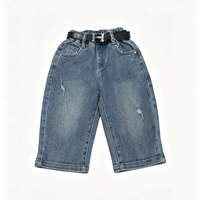 Shorts en jean tricoté pour enfants garçons et filles, grande taille, séchage rapide, fermeture boutonnée, taille élastique, ceinture, effet usé, poches déchirées, coupe droite