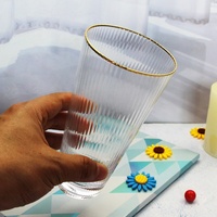 Verres Highball Faits Main à Bord Doré, Écologiques et Durables, Sans BPA, Côtelés, 401-500ml, Tasses à Lait Résistantes – Vente Flash