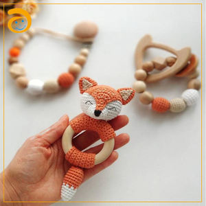 Jouets sensoriels Fox, attache-sucette, perles en <span class=keywords><strong>bois</strong></span>, <span class=keywords><strong>hochet</strong></span> en silicone - Product Image 1