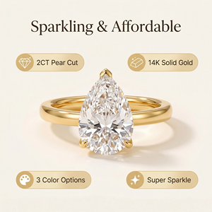 Bague de fiançailles de luxe en or blanc, rose et jaune 14 <span class=keywords><strong>carats</strong></span> avec <span class=keywords><strong>diamant</strong></span> de laboratoire taille poire 2 <span class=keywords><strong>carats</strong></span> Good Century – Bijoux de mariée raffinés - Product Image 2