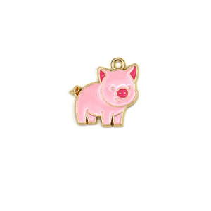 Abalorios de aleación de zinc con forma de cerdo rosa para hacer pulseras, 17,5x18 mm, acabado con efecto de goteo de aceite, F0121 - Product Image 5