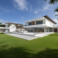Villa préfabriquée de luxe de 240 m2 à deux étages, suite 4-5 chambres avec salle de bain et salle de sport, maison en acier de style mid-century modern