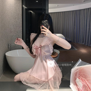 ชุดนอนผ้าลูกไม้เซ็กซี่ Xishi พร้อมโบว์หวานๆ - ชุดนอนผ้าไหมน้ำแข็งสำหรับฤดูร้อนสำหรับผู้หญิง - Product Image 1