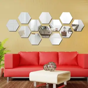 DIY 홈 장식 자기 접착 아크릴 벽 거울 ps 미러 시트 레이저 컷 벽 스티커 lamina de espejos hexagones Mirror