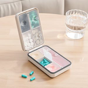 Boîte de rangement pour médicaments portable, pliable, magnétique, anti-rayures, en plastique, avec 8 compartiments - Product Image 2