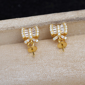 Accessoires de fabrication de bijoux en argent S925, base en zircone verte en forme de tournesol, support pour boucles d'oreilles de 9-10 mm avec perle de 3 mm JG5930, apprêts pour bijoux - Product Image 2