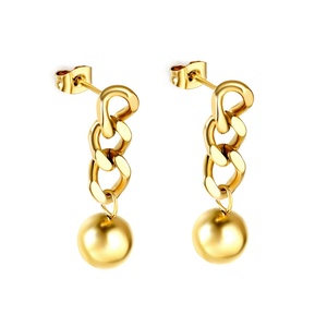 Pendientes de Cadena con Cuentas Redondas de Metal, Diseño de Moda, Acero Inoxidable, Chapado en Oro de 18k, para Mujeres y Niñas - Product Image 1