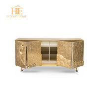 Buffet de luxe européen à 4 portes pour villa, armoire de couloir, mosaïque coquillage, en bois massif