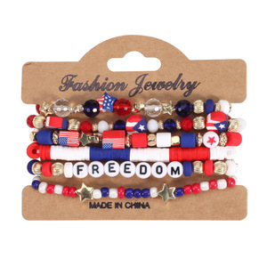 Bracelets perlés personnalisés en alliage de zinc avec breloques mignonnes drapeau américain rouge, blanc et bleu pour le cadeau de la fête de l'Indépendance des États-Unis, vente en gros - Product Image 6