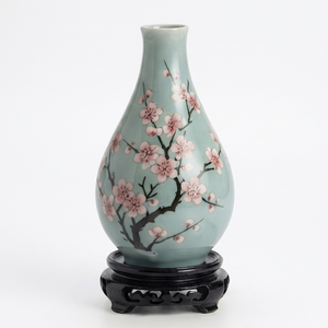 Vase à fleurs artisanal en métal émaillé, motif fleur de cerisier, pour plantes sur pied ou décoration de table, idéal pour mariages, événements et décoration intérieure, finition émaillée traditionnelle - Product Image 1