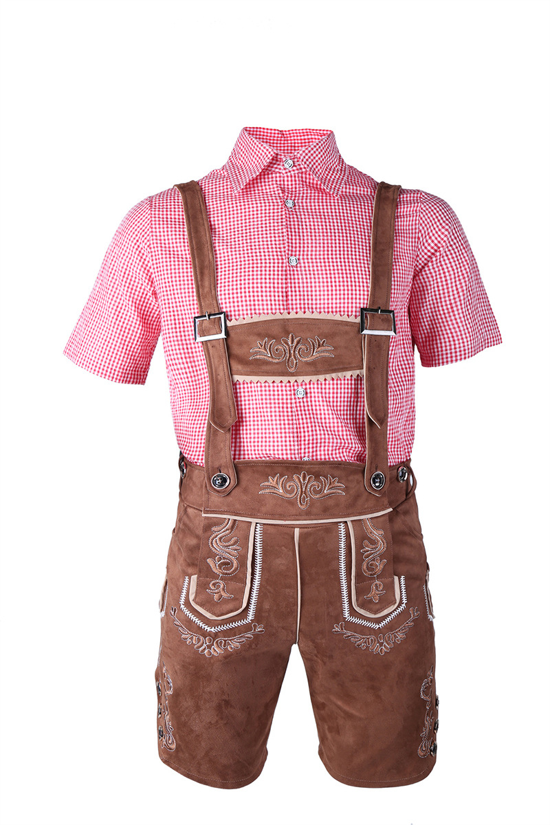 Costume Oktoberfest Homme Complet – Lederhosen Cuir + Chemise Bavaroise à Carreaux | Traditionnel Allemand, Fête, Déguisement - 6