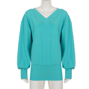 Relaxed Casual <b>Loose</b> V Neck Long Sleeve Bodycon <b>Dress</b> Street Y2K Hot Girl Solid Color Knit Mini <b>Dress</b> for Women - Product Image 6