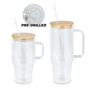 30oz 40oz a doppia parete di sublimazione bicchiere di vetro con manico a forma di bottiglia con coperchio in legno e paglia di vetro - Product Image 3
