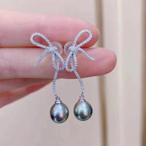 21336 S925 Silver Ear Nails with 8-12mm Round Beads DIY <b>Pearl</b> Accessories Tray Bow Ear Nails for <b>Pearl</b> <b>Earrings</b> - Product Image 1