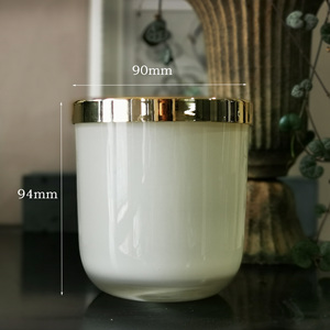6oz 10oz 12oz vide fond rond brillant crème <span class=keywords><strong>blanche</strong></span> <span class=keywords><strong>bougie</strong></span> en verre de luxe <span class=keywords><strong>bougie</strong></span> avec couvercle en métal or rose - Product Image 4