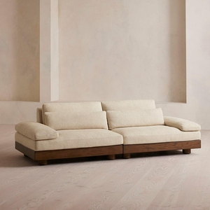 Sofá de Tres Plazas de Madera Maciza Estilo Nórdico Vintage, Tapizado en Color Blanco Hueso Personalizado, Muebles para Sala de Estar - Product Image 1