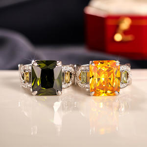 A028 Anello da Cocktail da Donna con Citrino Naturale Taglio Principessa, Montatura a Griffe, Anello Geometrico alla Moda, Gioielli da Matrimonio - Product Image 6