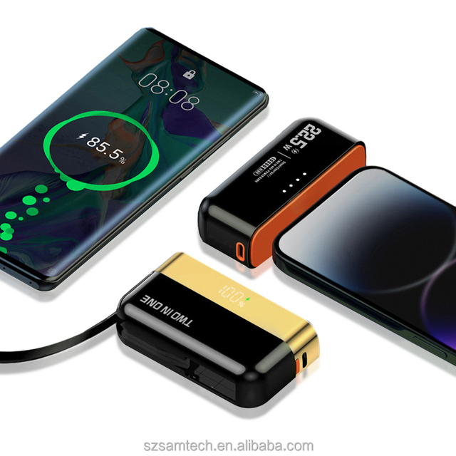 2 in 1 Magnetic Portable Charger with Built-in Cable 10000mAh 22.5W Fast Charging USB C Battery Pack Cell Phone Power Bank