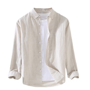 Camisa Casual de Manga Larga para Hombre, Primavera, Lino/Algodón, Cuello Cuadrado Holgado, Color Sólido, Transpirable y Ecológica - Product Image 1