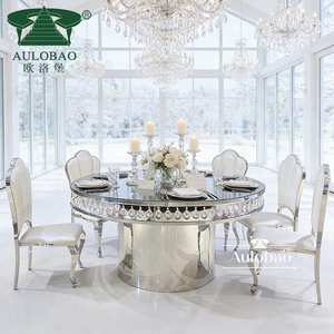 Luxurious Silver Stainless Steel Glass Top Round Wedding <b>Dining</b> <b>Table</b> - Product Image 2