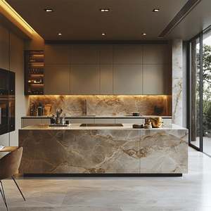 Gabinetes de Cocina Modernos de Lujo, Juego Completo Personalizado para Villa o Apartamento, Fregadero de Acero Inoxidable, Opción de Iluminación LED, Acabado Acrílico + Madera - Product Image 4