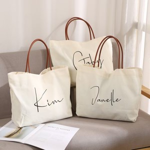 Tùy chỉnh 1 pcs in Logo bông vải tote túi với PU da xử lý và kim loại khóa phong cách thời trang với túi nội bộ - Product Image 3
