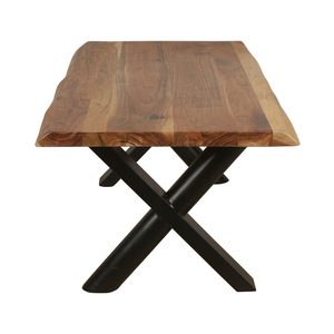 Table basse rustique moderne en bois massif avec bord naturel et base en fer noir, robuste et durable - Product Image 3