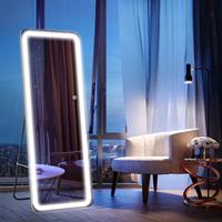 Miroir rectangulaire intelligent à écran LED mural en alliage d'aluminium/fer, moderne, durable, portable, argenté, sur mesure