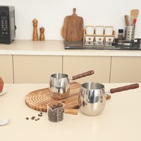 Cafetière turque en acier inoxydable avec poignée en bois, chauffe-café pour cuisinière, pour lait, beurre, chocolat, sauces grecques et arabes, Cezve Ibrik