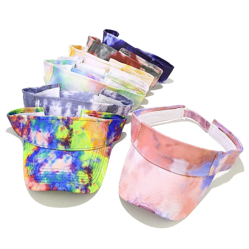 Wholesale Breathable Curved Brim Outdoor Empty Top Golf Cap Women Tie Dye Sport Sun Visors