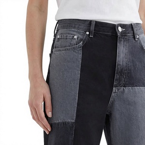 Shorts en jean patchwork pour homme, taille haute, délavé, style décontracté, tissu en coton tissé, style été - Product Image 3