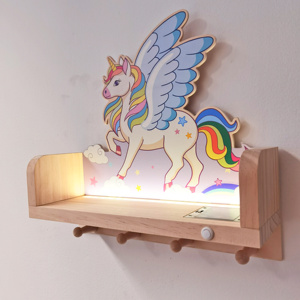 Unicorn Nursery Wall Decor With Light Solid <strong>Wood</strong> Lighted Wall Shelf Button Switch AA Battery Operated For Kids And Baby
