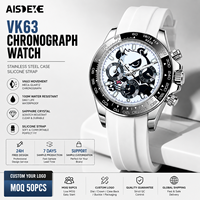 Montre chronographe à mouvement quartz OEM VK63, boîtier en acier inoxydable, bracelet en silicone, lunette tachymetre, aiguilles panda, logo personnalisé, MOQ 50