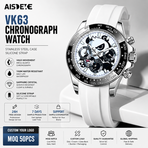 Montre chronographe à mouvement quartz OEM VK63, boîtier en acier inoxydable, bracelet en silicone, lunette tachymetre, aiguilles panda, logo personnalisé, MOQ 50 - Product Image 4