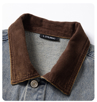 Veste en jean unisexe avec logo brodé personnalisé, OEM, lavée, coupe-vent, streetwear, avec poche poitrine