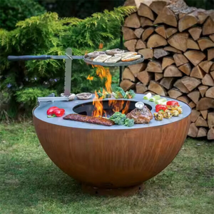 Durable Corten Steel <b>BBQ</b> Grill Outdoor Picnic Camping Charcoal Wood Grill - Product Image 4