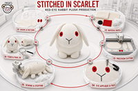 Boneka Kelinci Super Lembut Berbahan Plush dengan Aplikasi Bordir, Bermata Merah dan Telinga Menjuntai, Karakter Pola Juguete De PP Cotton