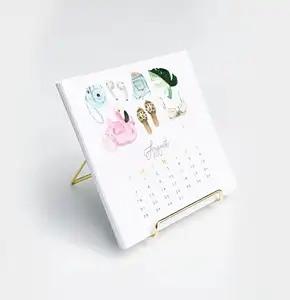 Mesa de escritorio personalizada con calendario, regalo de cumpleaños único, 2023, con soporte de alambre de latón y Metal dorado