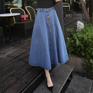 Usine en gros été meilleure vente dame mode bouton lâche a-ligne <span class=keywords><strong>jupe</strong></span> <span class=keywords><strong>longue</strong></span> fantaisie nouveau style femmes jeans jupes - Product Image 1